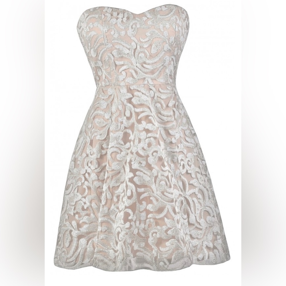 ✨💥⚡️ A Drea Champagne Shimmer Ivory and Beige Sequin Homecoming NWOT